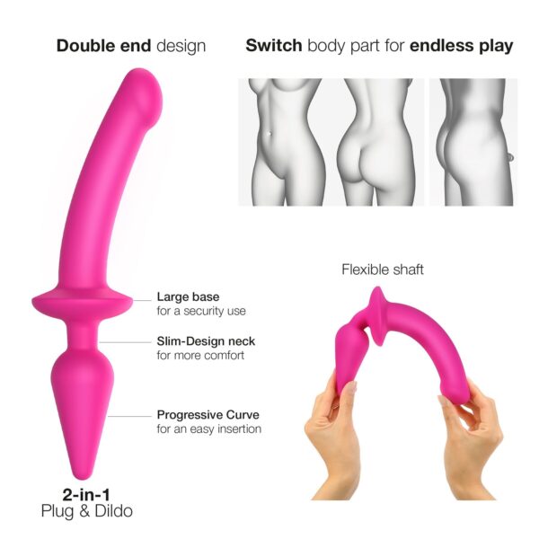 Анальна пробка з дилдо Strap-On-Me SWITCH PLUG-IN SEMI-REALISTIC DILDO FUCHSIA - L (м'ята упаковка)