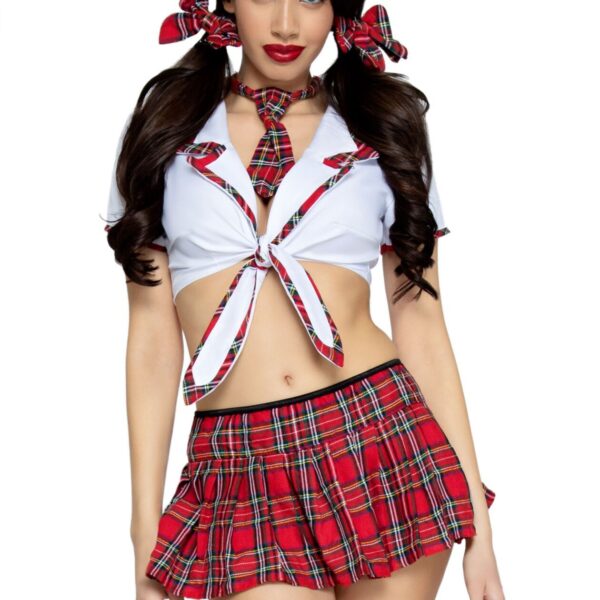 Костюм школярки Leg Avenue Miss Prep School XL, топ, спідниця, краватка, бантики