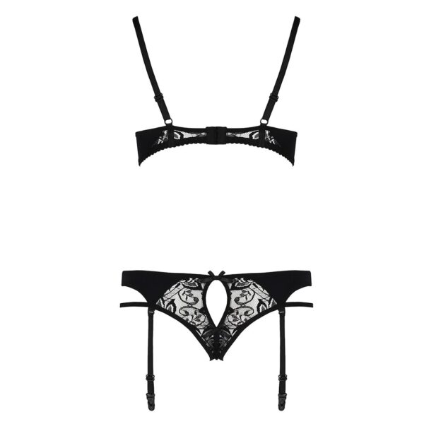 Комплект білизни PAULINE SET black S/M - Passion: стрепи: ліф, стрінги і пояс для панчох