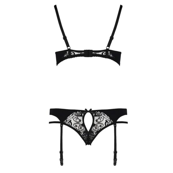 Комплект білизни PAULINE SET black XXL/XXXL - Passion: стрепи: ліф, стрінги і пояс для панчох