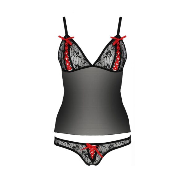 Комплект білизни MELISSA SET black S/M - Passion: ліф-сорочка зі шнурівкою і трусики