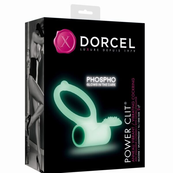 Ерекційне кільце Dorcel Power Clit White PHOSPHO з вібрацією, біле, світиться в темряві