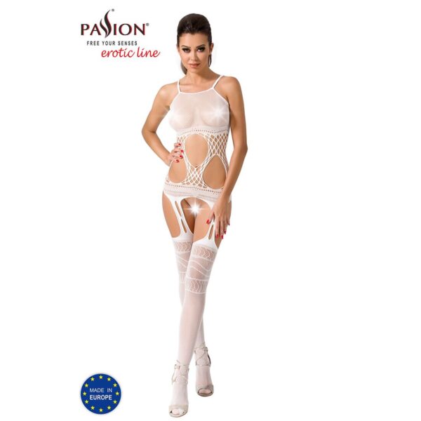 Бодістокінг Passion BS047 white, комбінезон, імітація топа, панчох і пояса