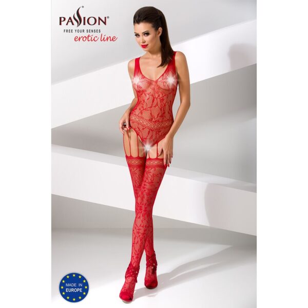 Бодістокінг Passion BS051 red, комбінезон, імітація панчох і боді