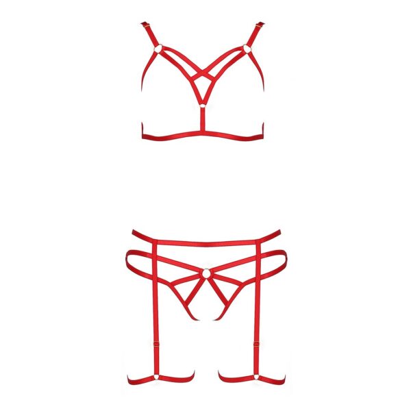 Комплект білизни MAGALI SET OpenBra red L/XL - Passion Exclusive: стрепи: ліф, трусики і пояс