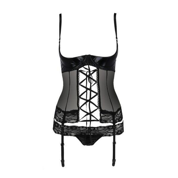 Корсет з відкритими грудьми NORTH CORSET black L/XL - Passion Exclusive, пажі, трусики, шнурівка