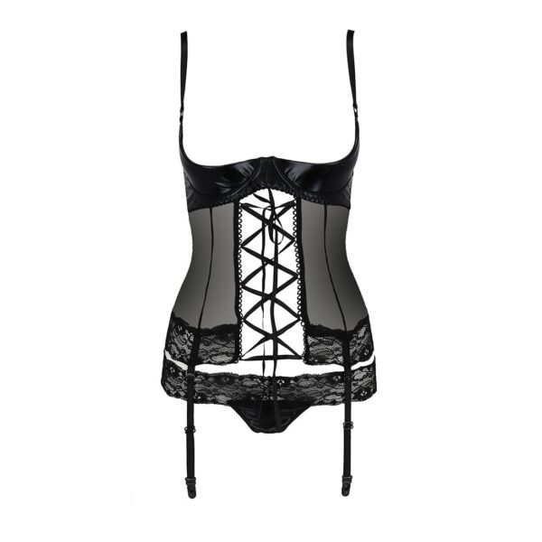 Корсет з відкритими грудьми NORTH CORSET black S/M - Passion Exclusive, пажі, трусики, шнурівка