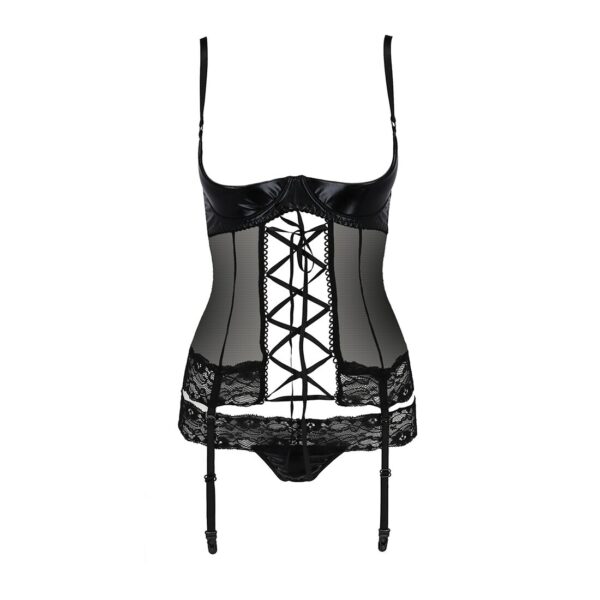 Корсет з відкритими грудьми NORTH CORSET black XXL/XXXL - Passion Exclusive, пажі, трусики, шнурівка