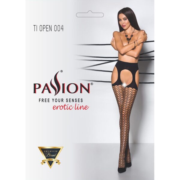 Еротичні колготки TIOPEN 004 nero 1/2 (fishnet 40 den) - Passion, імітація панчох і пояса