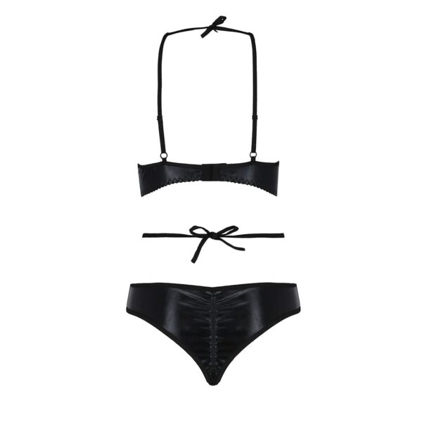 Комплект білизни Passion NAVEL SET black S/M Black, трусики, ліф, мереживні та латексні вставки