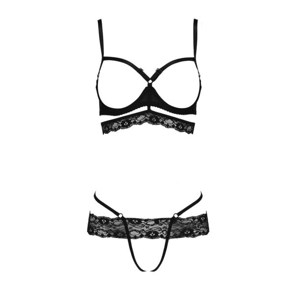 Комплект білизни зі стреп Passion SARIA SET L/XL Black, відкритий доступ, відкрита чашка, мереживо