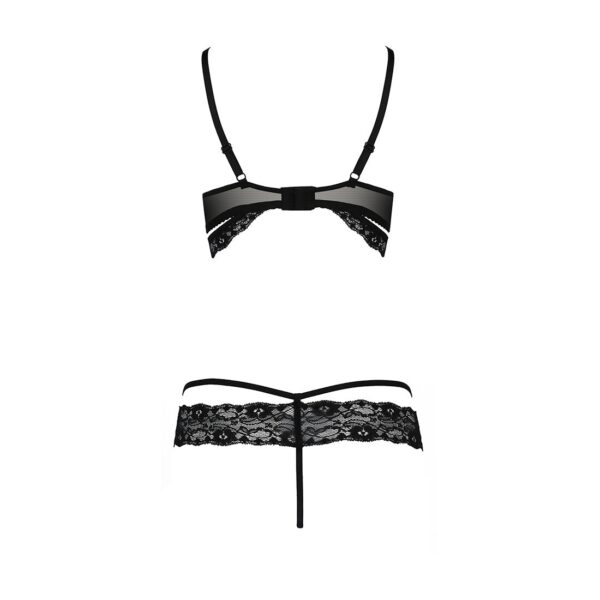 Комплект білизни зі стреп Passion SARIA SET L/XL Black, відкритий доступ, відкрита чашка, мереживо