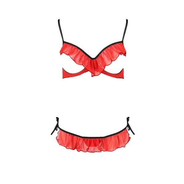 Комплект білизни CHERRY SET OpenBra red L/XL - Passion Exclusive: відкритий ліф, трусики-спідничка