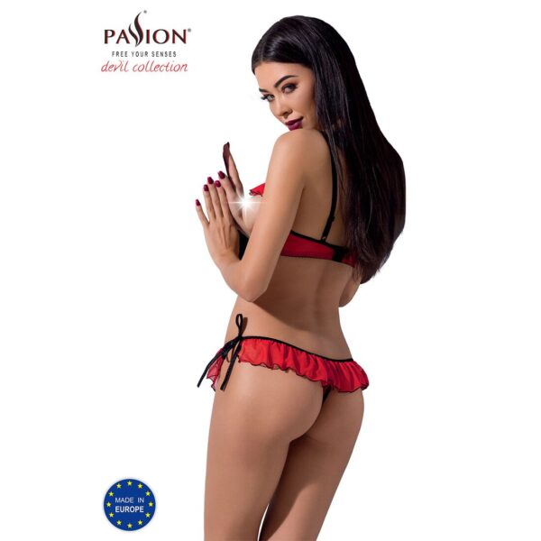 Комплект білизни CHERRY SET OpenBra red L/XL - Passion Exclusive: відкритий ліф, трусики-спідничка