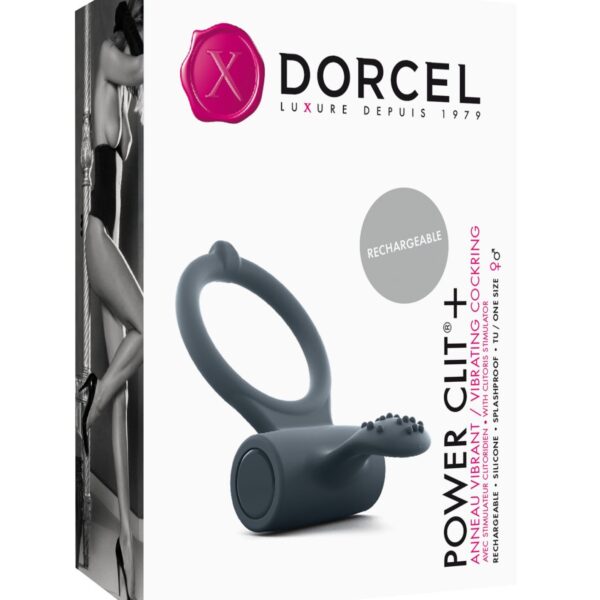 Ерекційне кільце Dorcel Power Clit Plus з вібрацією, перезаряджається, з язичком та щіточкою