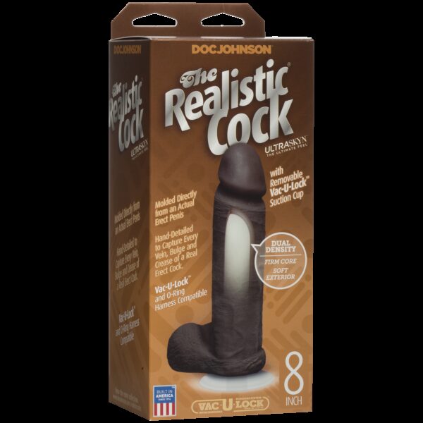 Фалоімітатор Doc Johnson The Realistic Cock 8 inch Black - ULTRASKYN, Vack-U-Lock, діаметр 5,1 см