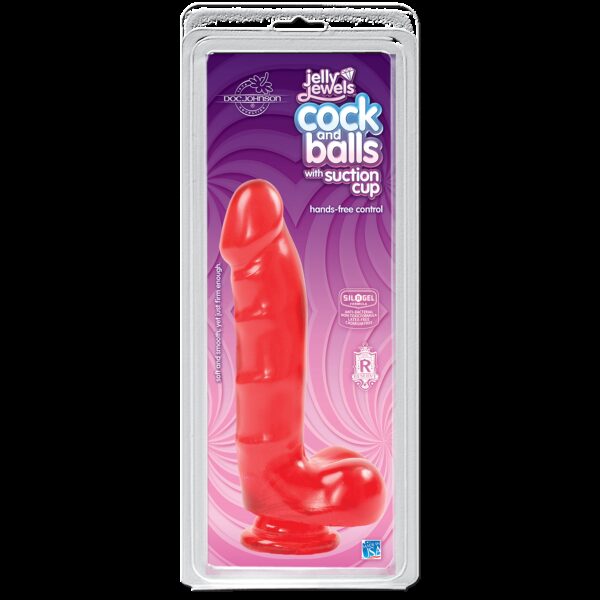 Фалоімітатор Doc Johnson Jelly Jewels Cock&Balls Red, діаметр 3,6 см, антибактеріальний ПВХ