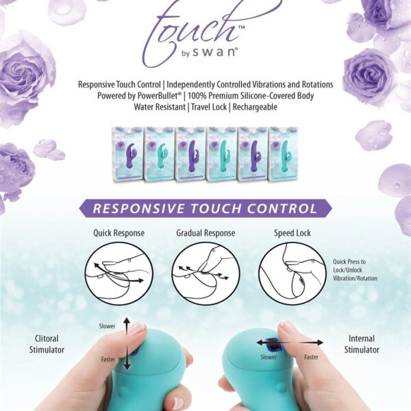 Вібратор-кролик з сенсорним управлінням і ротацією Touch by SWAN - Duo Purple, глибока вібрація