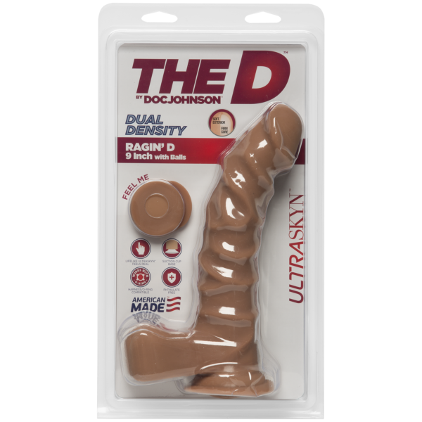 Фалоімітатор Doc Johnson The D - Ragin D - 9 Inch With Balls - ULTRASKYN - Caramel, діаметр 5,1 см