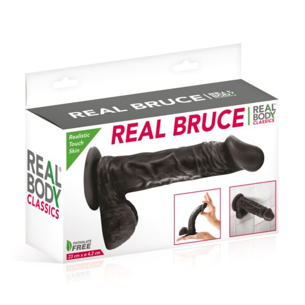 Фалоімітатор на присосці Real Body — Real Bruce Black, TPE, діаметр 4,2 см