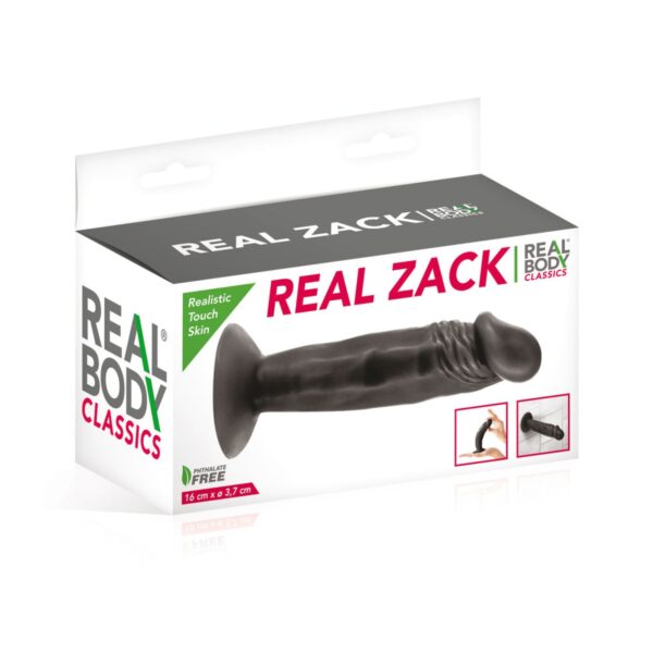 Фалоімітатор із присоскою Real Body — Real Zack Black, TPE, діаметр 3,7 см