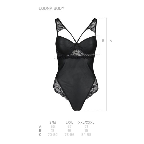 Боді з еко-шкіри та мережива Loona Body black XXL/XXXL - Passion