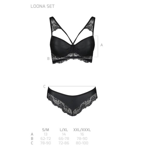 Комплект з еко-шкіри та мережива Loona Set black L/XL - Passion, бра і трусики