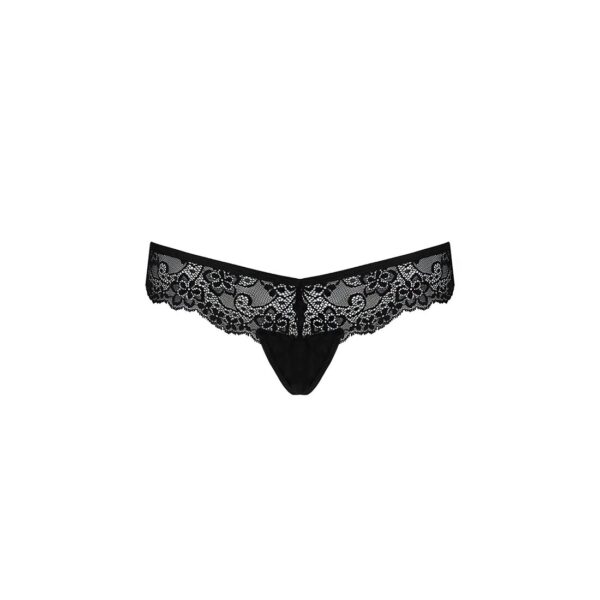 Мереживні трусики-танга з атласним бантиком Naja Thong black L/XL - Passion