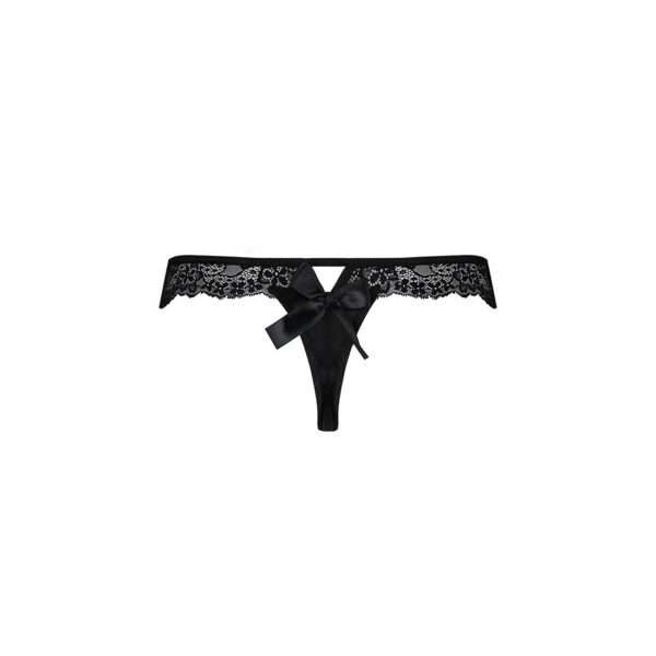 Мереживні трусики-танга з атласним бантиком Naja Thong black S/M - Passion