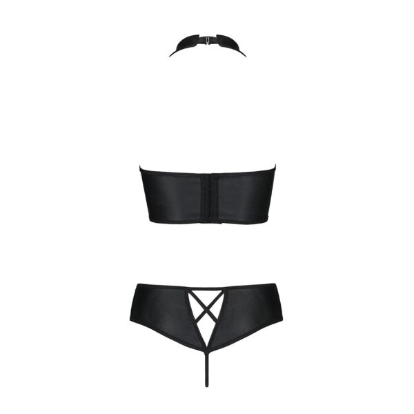 Комплект з еко-шкіри Nancy Bikini black XXL/XXXL - Passion, бра та трусики з імітацією шнурівки