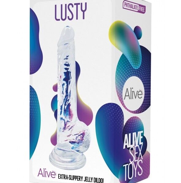 Прозорий фалоімітатор Alive Jelly Dildo Lusty, ТПЕ, присоска, діаметр 3,2см, довжина 18см