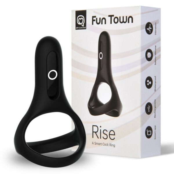 Подвійне ерекційне кільце Fun Town Rise Black, керування зі смартфона