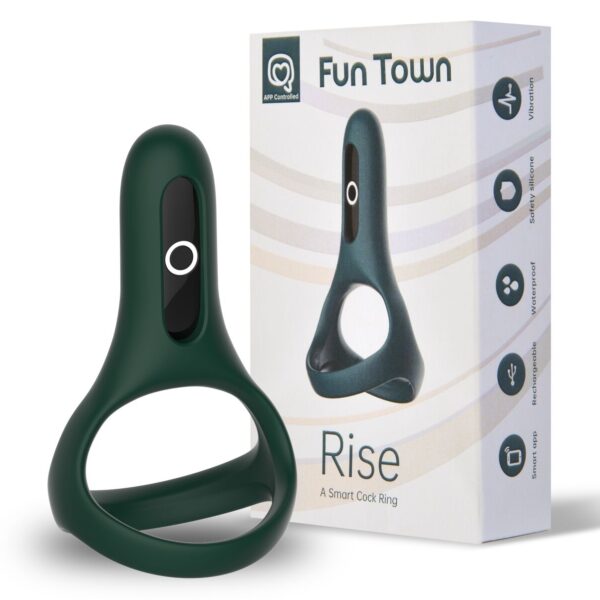 Подвійне ерекційне кільце Fun Town Rise Turquoise, керування зі смартфона