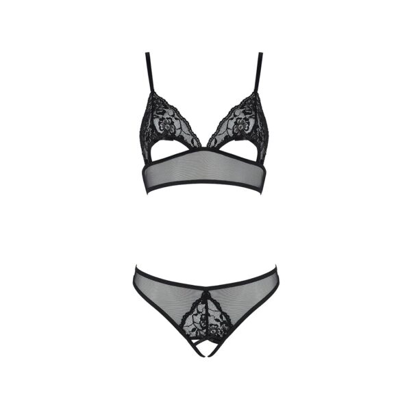 Комплект: бралет з ажурним ліфом та відкритими трусиками Christa Set with Open Bra black L/XL — Pass