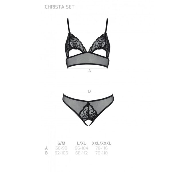 Комплект: бралет з ажурним ліфом та відкритими трусиками Christa Set with Open Bra black L/XL — Pass