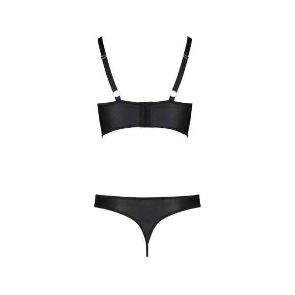 Комплект з екошкіри з люверсами та ремінцями Malwia Bikini black S/M — Passion, бра та трусики