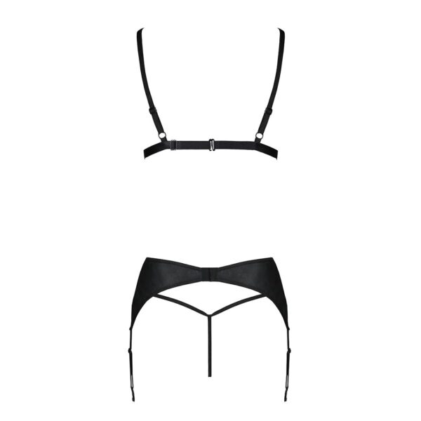 Комплект з екошкіри Passion Miley Set black L/XL: трусики, бюстгальтер, пояс для панчіх