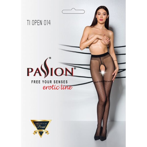 Колготки з відкритим доступом, імітація панчіх TIOPEN 014 black 1/2 (20 den) — Passion