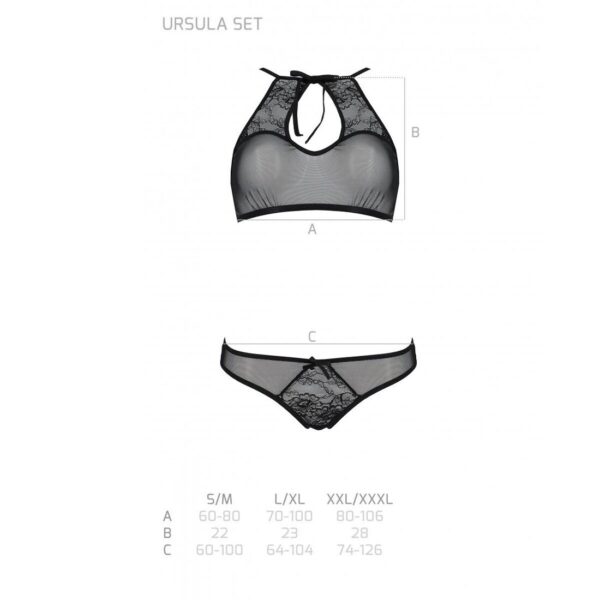 Комплект: бра, трусики з ажурним декором та відкритим кроком Ursula Set black L/XL — Passion