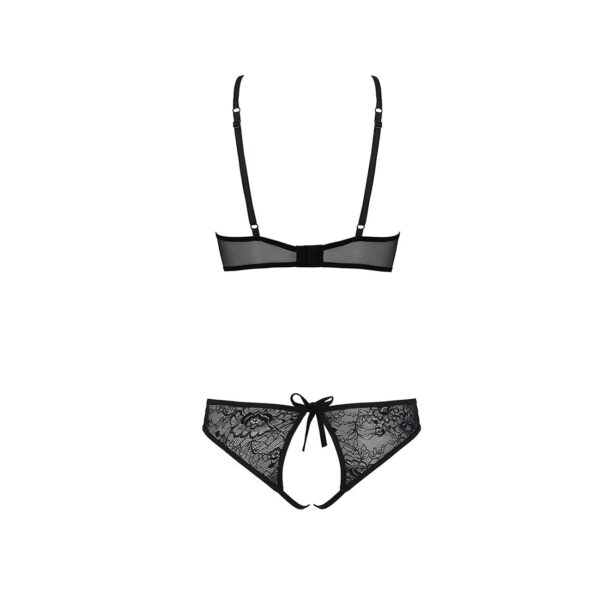 Комплект: бра, трусики з ажурним декором та відкритим кроком Ursula Set black L/XL — Passion