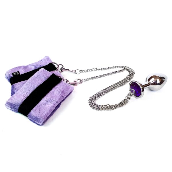 Наручники з металевою анальною пробкою Art of Sex Handcuffs with Metal Anal Plug size M Purple