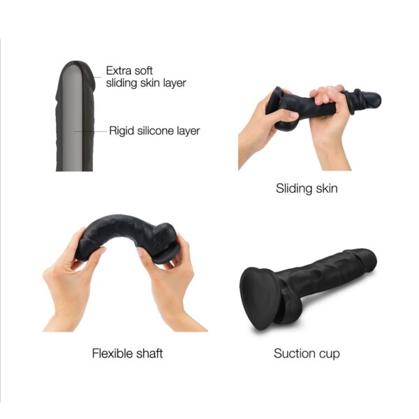 Реалістичний фалоімітатор Strap-On-Me Sliding Realistic Skin Dildo Black - M, ефект рухливої шкіри