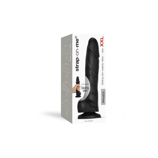 Реалістичний фалоімітатор Strap-On-Me Sliding Skin Realistic Dildo Black - XXL, ефект рухливої шкіри