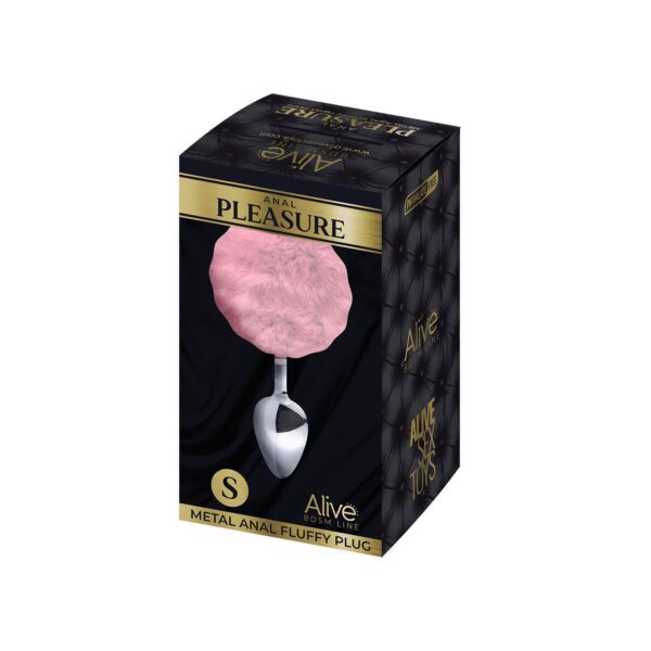 Металева анальна пробка Кролячий хвостик Alive Fluffy Plug S Pink, діаметр 2,8 см