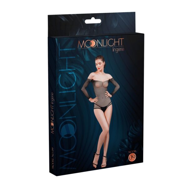 Сітчасте боді зі стразами Moonlight Model 09 XS-L Black, відкриті плечі