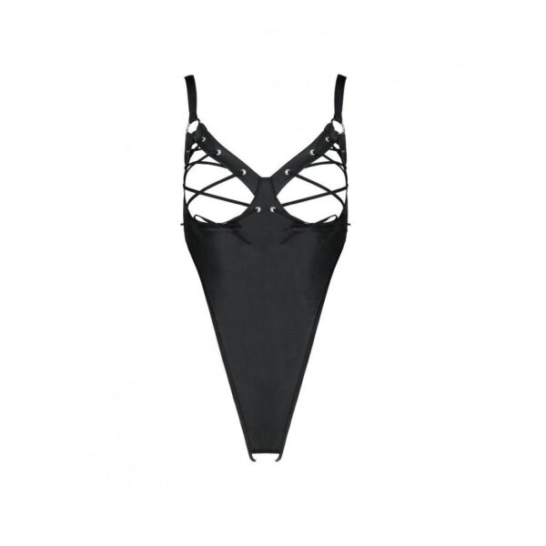 Боді з екошкіри Celine Body black L/XL — Passion: з доступом, відкритий