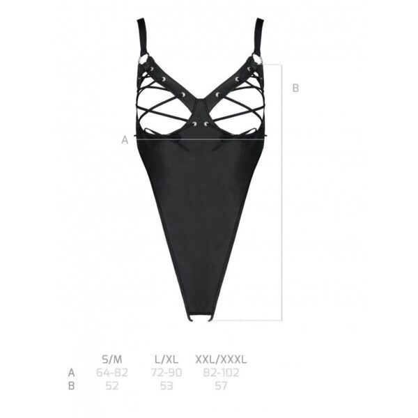 Боді з екошкіри CELINE BODY black XXL/XXXL — Passion: з доступом, відкритий