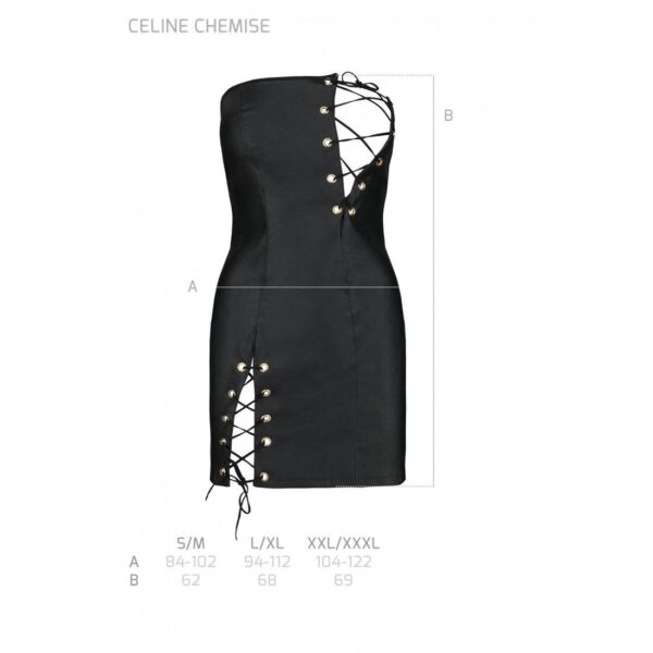 Мінісукня з екошкіри CELINE CHEMISE black XXL/XXXL — Passion: шнурівка, трусики в комплекті