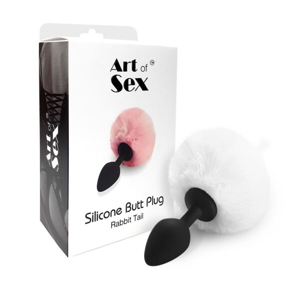 Силіконова анальна пробка М Art of Sex - Silicone Bunny Tails Butt plug White, діаметр 3,5 см