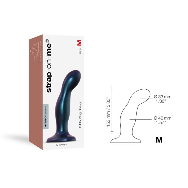 Дилдо Strap-On-Me DILDO PLUG SNAKY METALLIC BLUE, розмір M, діаметр 4 см, ввідна довжина 15,3 см